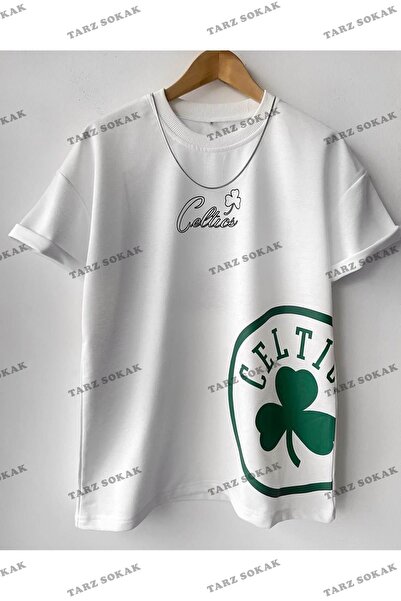 Tarzsokak Erkek Celtic Baskılı Pamuklu Bisiklet Yaka Kısa Kollu Oversize