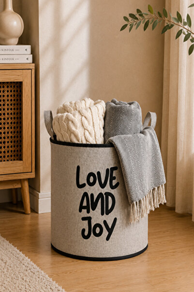 Paris Home Love And Joy Yazılı Bej Jüt Görünümlü Premium Sepet – EVA Destekli...