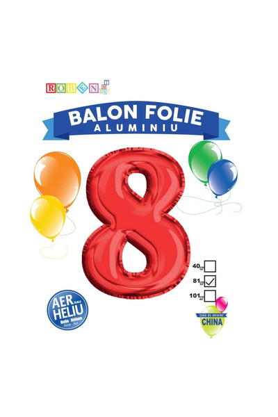 Robentoys Balon, Folie Aluminiu, Rosu, Cifra 8, 81 Cm