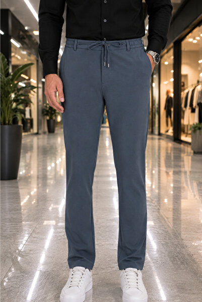 Men's Gray Jogger Pants Regular Mold with Tied Waist and Belted Back Pockets Comfortable Cut