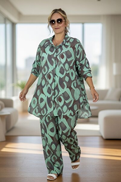 PLUS SIZE COTTON VISCOSE BUTTON FRONT JACKET ELASTIC WAIST TROUSERS PATTERN SET OF 2