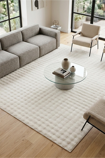 Giza Home Krem Yumuşak Bubble Kaymaz Özel Taban Peluş Halı Yolluk Yıkanabilir...