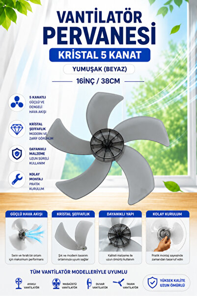 ÖZ BEYAZ EŞYA AIRKING Vantilatör Pervanesi 5 Kanatlı 16 İnç 38 CM