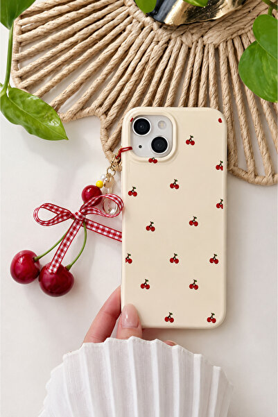 Iphone 15 - 14 VE 13 Uyumlu Charm Kiraz Tasarımlı Esnek Silikon Kılıf