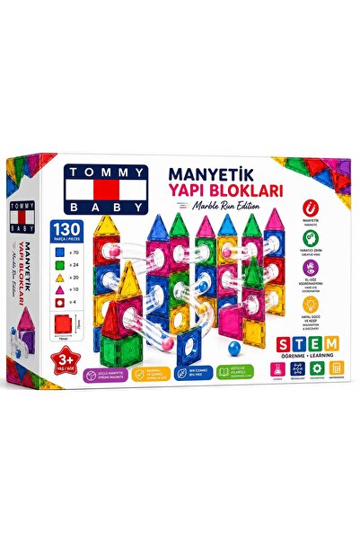 Tommybaby Manyetik Yapı Blokları –Top Yuvarlama Seti Çocuklar İçin Renkli 3 Boyutlu 130 Parça Manyetik Oyun