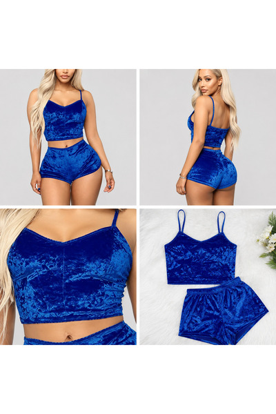 Ece's Design Ece's Velvet Pijama Set Kratke Hlače 2-Delni Set Mekana Kućna Od...