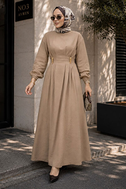 Tesettür Dünyası Double Buckle Pencil Dress Tsd260243 Mink