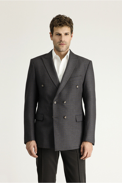 Kiğılı 8 Drop Muscle Fit Long Athletic Cut Double Breasted Checkered Jacket