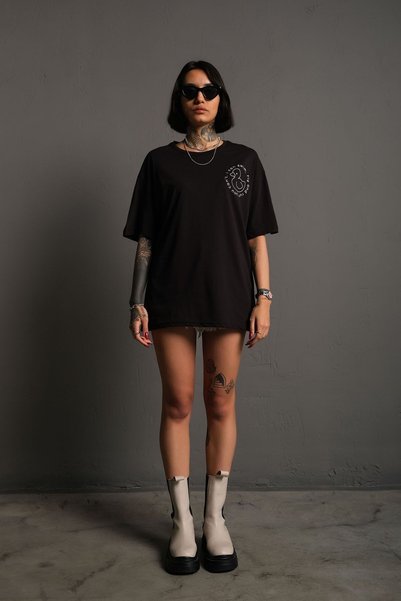 technomonkey Unisex Black Oversized Duck Printed Techno T-Shirt
