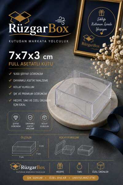 RUZGARBOX 7x7x3 cm Komple Asetat Kapaklı Hediye Kutusu 10'lu Paket