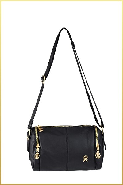 birizmoda Women's cylinder soft leather shoulder bag - black