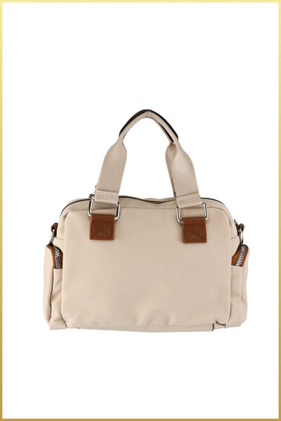 birizmoda Women's Multi-Compartment Satin Fabric Adjustable Strap Hand and Shoulder Bag - Cream