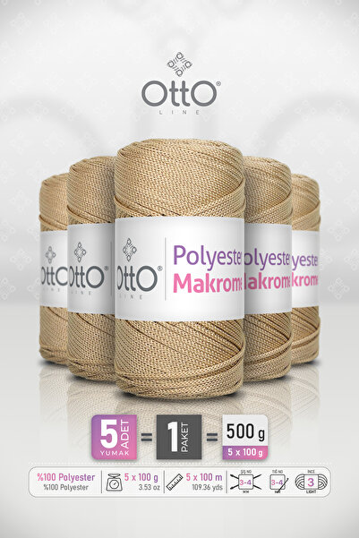 Otto بوليستر مكراميك - بيج - عبوة من 5 قطع - 2 مم/100 جرام/100 متر - خيط سوبل...