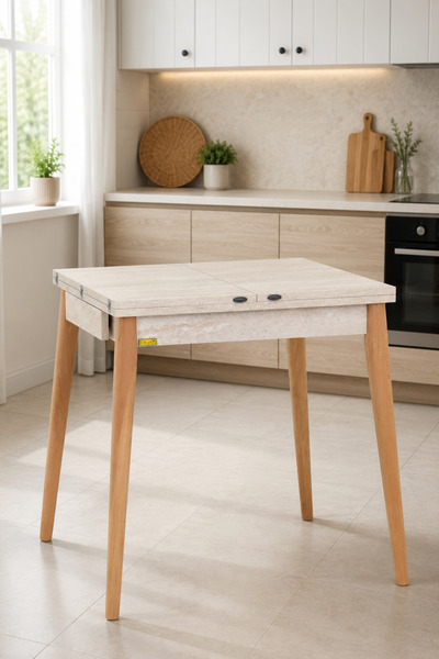 VİLİNZE Vilinze Avanos Ahşap Katlanır Kanatlı Mdf Mutfak Masası - 70x70+70 (7...