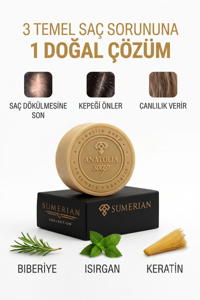 Anatolia Soap Sumerian Biberiye Isırgan Keratin Sabunu - Saç Dökülmesine Karş...