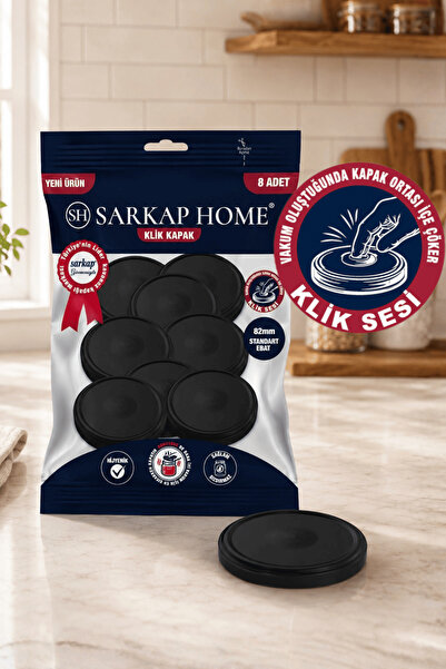 Sarkap Hijyenik Paketli 8'li 82 mm Klik Kavanoz Kapak - Siyah