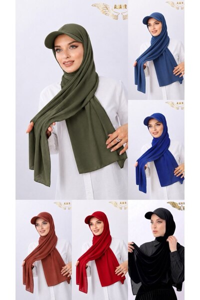ALDAIYR 6 Ready-Made Shawl Hijabs with Bonnet Hats Sandy