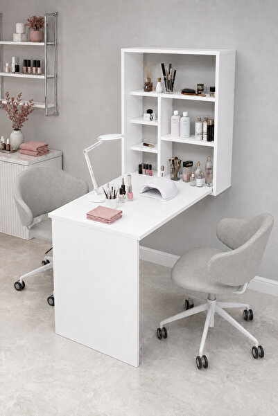 Cedar Manicure Pedicure Table White | Professional Beauty Salon Desk with Shelf