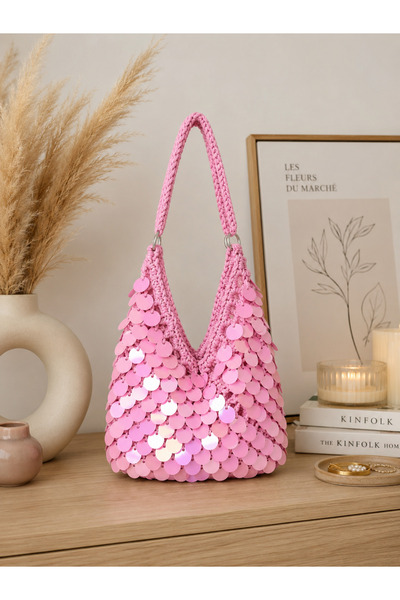 ARTTMACRAME Women's Sequined Hand-Knitted Bag – Stylish for Daily Use, Handma...