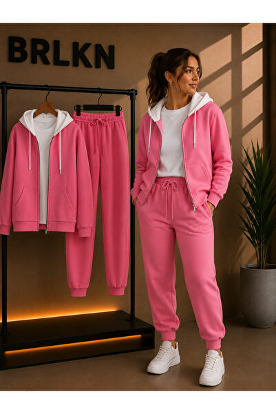 BRLKN Color-Blocked Hooded Zippered Cardigan Tracksuit Set, Thick 3-Thread Fa...