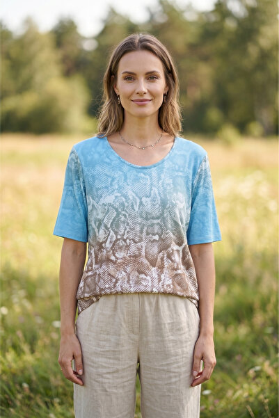 YXL COLLECTION Bluză de damă, mărime mare, din lycra, cu mânecă scurtă, cu im...