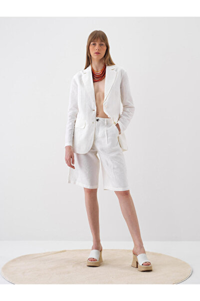 Xint Kadın Beyaz %100 Keten Oversize Şort