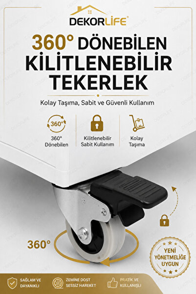 DekorLife Yeni Yönetmeliğe Uygun Seyyar Mobil Lavabo Paslanmaz Evyeli 10 L Çift Hazneli Şarjlı Musluklu Tekerlekli Lavabo