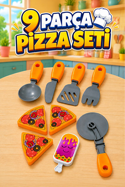FunkyCraft Oyuncak Pizza Yapma Seti 9 Parça Evcilik Mutfak Oyuncağı Çocuk Mut...
