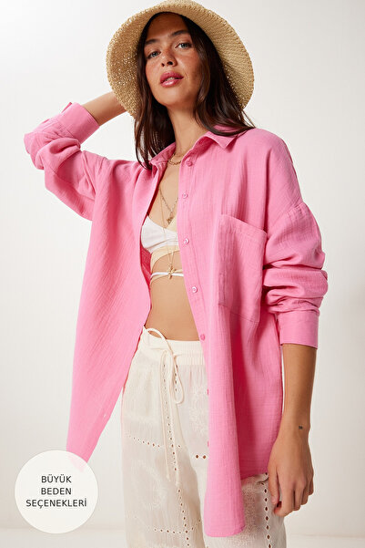 Lovelyİstanbul Oversize Basic Müslin Gömlek AÇIK PEMBE LMX0002