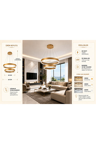 Avize 2 Katlı Ledli Sarkıt Modern
