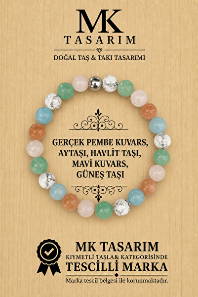 MK tasarım سوار نزار - إنيرجي من الكوارتز الوردي الحقيقي، حجر القمر، حجر الها...