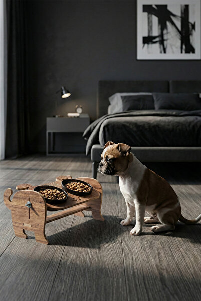 GOBYPET Ahşap Özel Isim Baskılı, Köpek Seramik Mama Su Kabı Standı