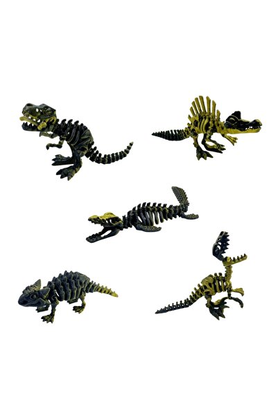 Choice4 Black and gold 5-Piece 3D Printed Dinosaur Set with Movable Joints, I...