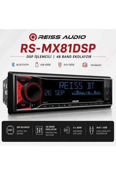REISS AUDIO RS-MX81DSP MP3 FM USB BT  OTO TEYP RGB LED APS KONTROL