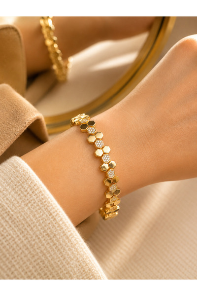 Çi & Sİ Luxury Accessory Petek Desenli Altın Kaplama Zarif XUPİNG Bileklik