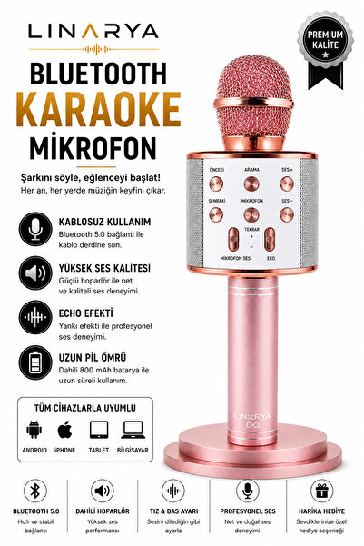 linarya Karaoke Mikrofon Dahili Hoparlörlü Usb Flash Tf Kart Destekli Ses Değ...