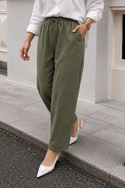 Tesettür Dünyası Elastic Waist Carrot Trousers Tsd260155 Khaki