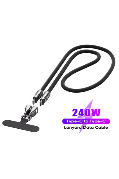 Choice كابل بيانات متنقل أسود بطول 1.2 متر، 240 واط، مع حزام للهاتف، كابل شحن...