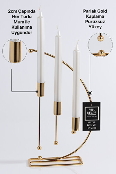 mba decor metal bending art Nota Model 3'lü Gold Metal Şamdan Mumluk Seti Paslanmaz Lüks Dekoratif Ev Aksesuarı