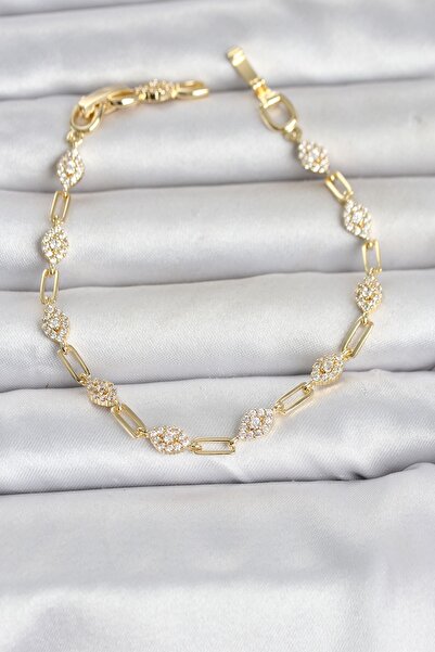 Inure Jewelry سوار نسائي موديل سلسلة مشبك ورق من حجر الزركون باللون الذهبي