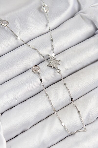 Inure Jewelry Brass Zircon Stone Pole Star Model Silver Color Y Necklace