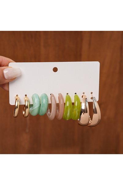 Choice9 10 pcs set 4 6/10/12 Pcs C-shaped Resin Stud Earrings for Women Water...