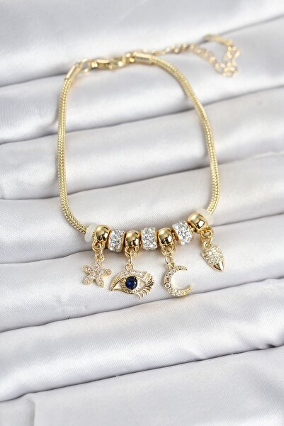 Inure Jewelry سوار نسائي من النحاس بلون ذهبي مع تفاصيل على شكل عين