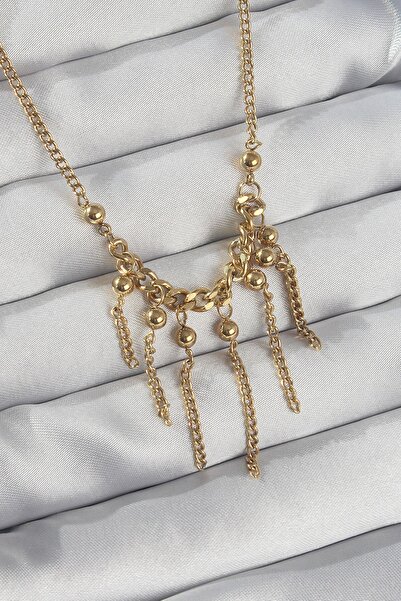 Inure Jewelry 316L Steel Chain Gold Color Topcuk Detail Dangle Chain Necklace
