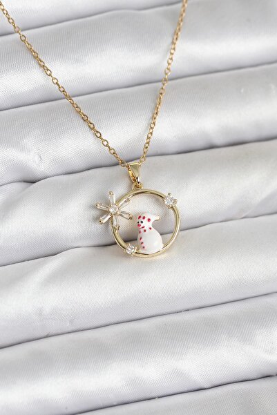 Inure Jewelry 316L Steel Chain Gold Zircon Stone Christmas Themed Women's Nec...