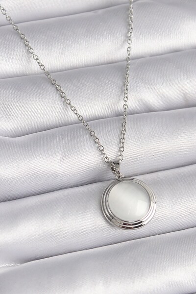 Inure Jewelry 316L Steel Silver Color White Pearlescent Circle Model Women's ...