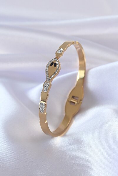 Inure Jewelry 316L Steel Gold Color Snake Model Zircon Stone Detail Women's H...