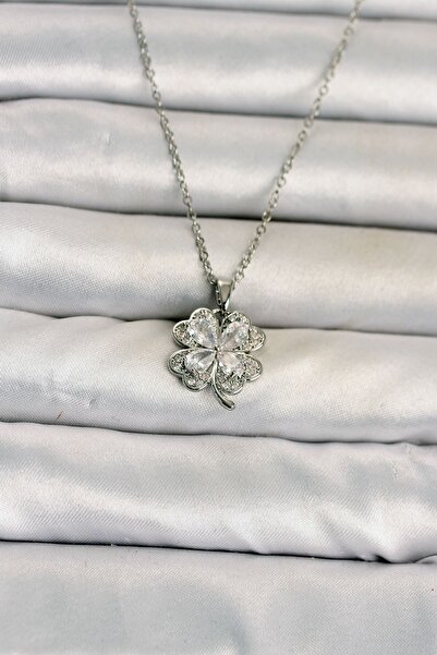 Inure Jewelry سلسلة فولاذية 316L فضية اللون موديل البرسيم ذو الأوراق الأربعة ...