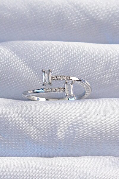 Inure Jewelry Brass Silver Color Zircon Stone Geometric Adjustable Ring