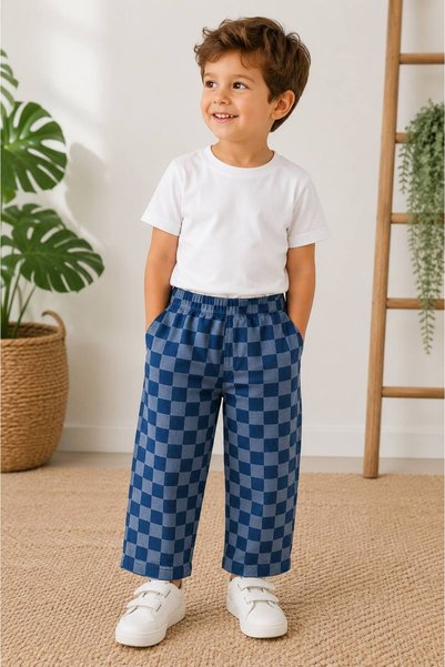 AYDEDE KİDS Boys' Checkered Elastic Waist Comfortable Cut Pants